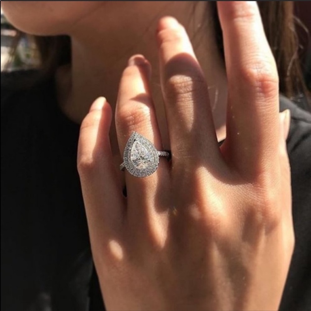 NEW💍925 STERLING SILVER PEAR CUT DIAMOND RING - Picture 3 of 6